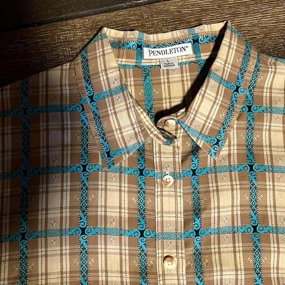Pendleton-Tan Turquoise Cotton Button Down Womens… - image 3